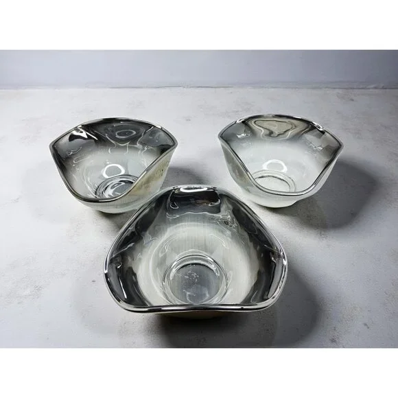 vintage 1960s elegant set of 3 dorothy thorpe style silver fade glass bowls - Picture 3 of 7